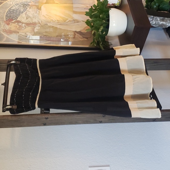 photo - The Limited Strapless Dress Midi Black and Tan Brown - Picture 4 of 17